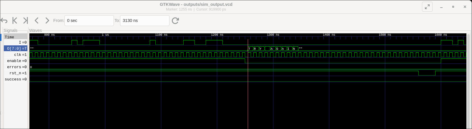 Our netlist generates the exact same waveform as the example VCD